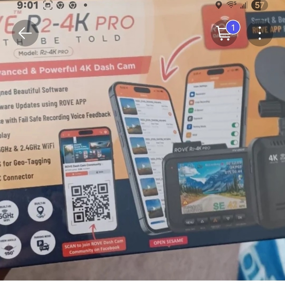 ROVE R2-4K PRO Dash Camera in Black with Orange Accents